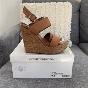 Steve Madden Brown Leather Cork Wedges